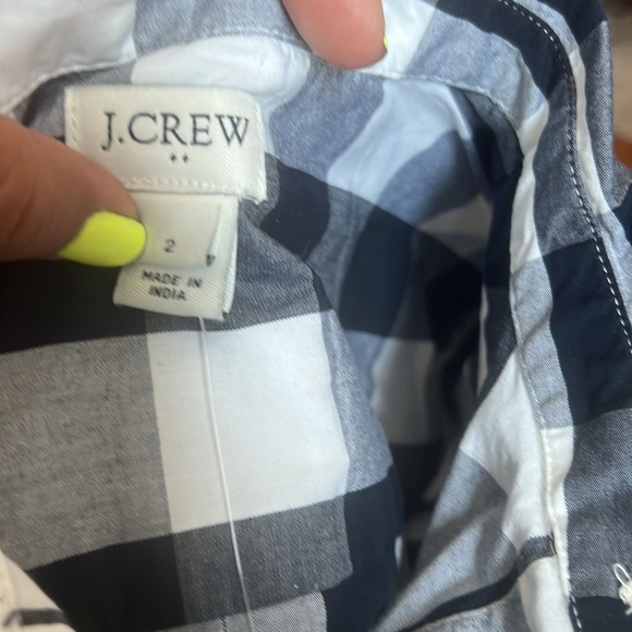 - J. Crew Gingham Navy Blue & White belted shirtdress NWT Size 2 - Picture 6 of 7